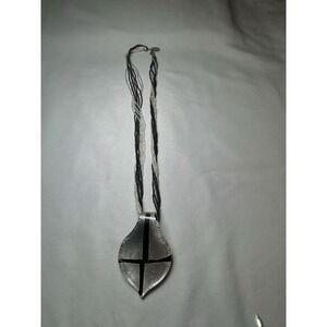 Italian Venetiaurum Silver and Black Glass‎ Pendant Multi Strand Beaded Necklace